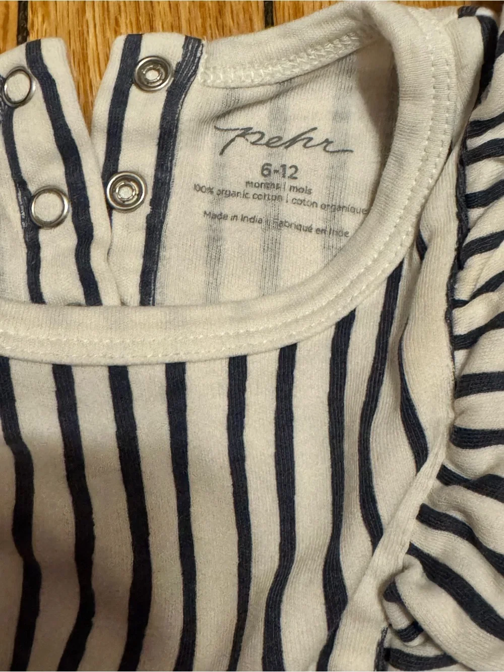 Pehr navy blue striped sleeveless ruffle romper 6-12M